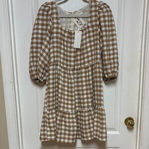 Elegant Brown Checkered Women's Dress NWT size Medium